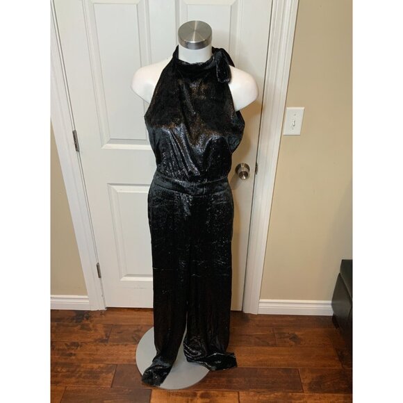 Zara Black Shimmering Sleeveless Velvet Jumpsuit, Size Small - Picture 1 of 7